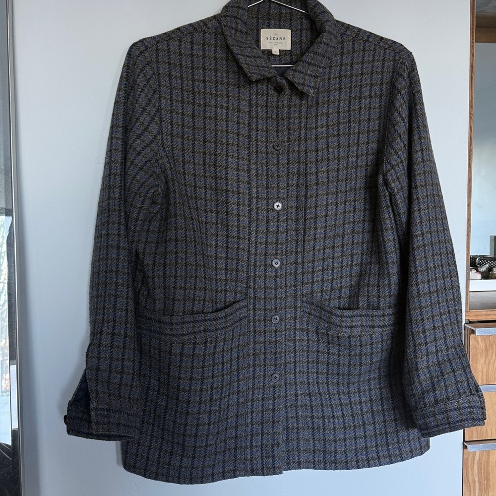 Sézane Will Jacket wool Black and Gray Plaid